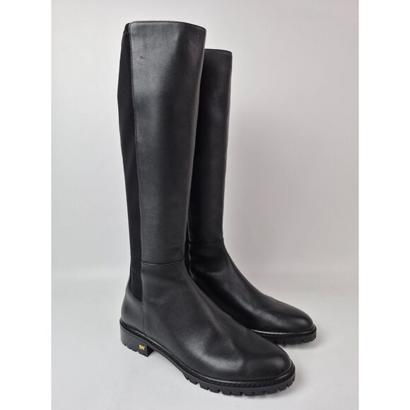 Stuart Weitzman Women's Black City Knee High Leather Boots Size 7.5 B SJ198 - Picture 1 of 7